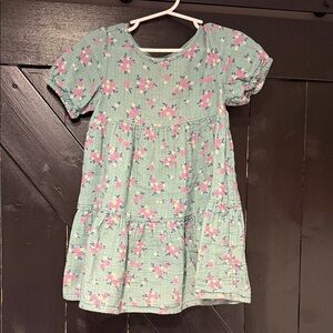 Floral Kids Dress - Green and Pink